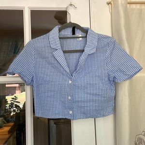 H&M gingham button down crop top, size S
